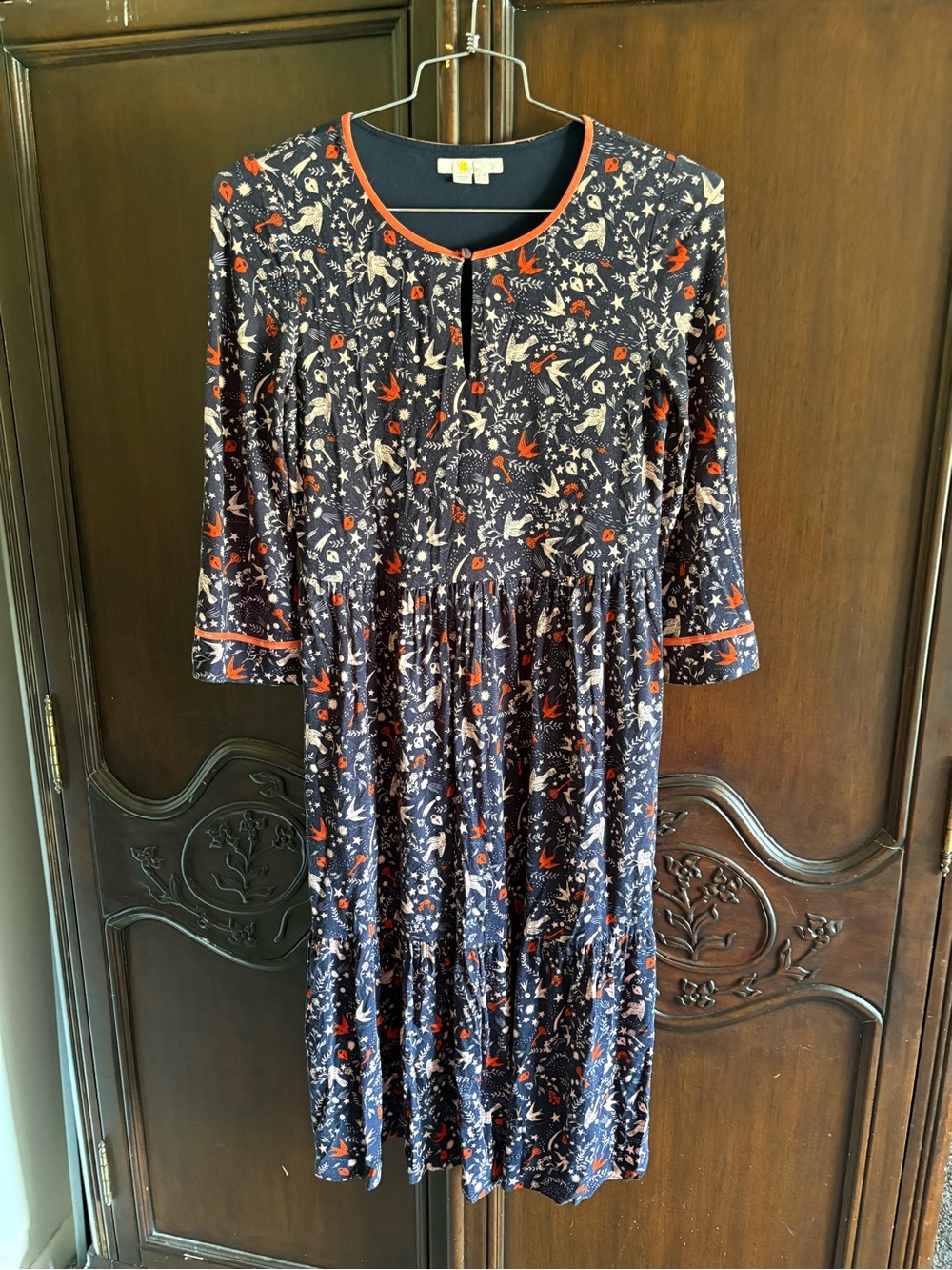 Boden Claire Jersey Midi Dress Navy and Coral Red size 4L